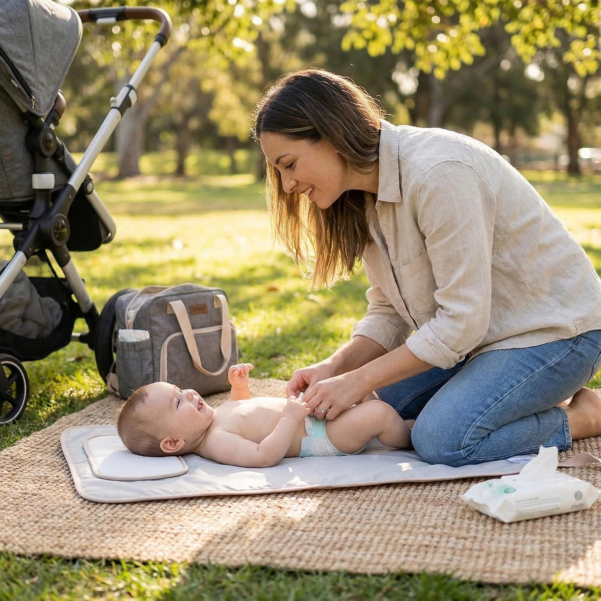Portable Changing Pad, Soft Padded Waterproof Baby Changing Mat for Diaper Bag, Foldable & Wipe Clean, 27.5"×15.8", Compact Travel Mat for Newborns, Elephant Design, Made in Turkey