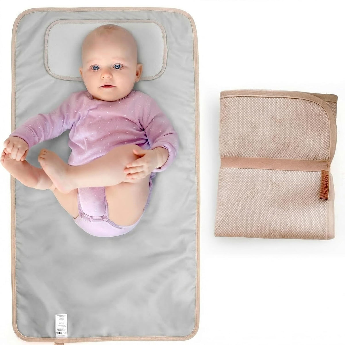 Portable Changing Pad, Soft Padded Waterproof Baby Changing Mat for Diaper Bag, Foldable & Wipe Clean, 27.5"×15.8", Compact Travel Mat for Newborns, Elephant Design, Made in Turkey