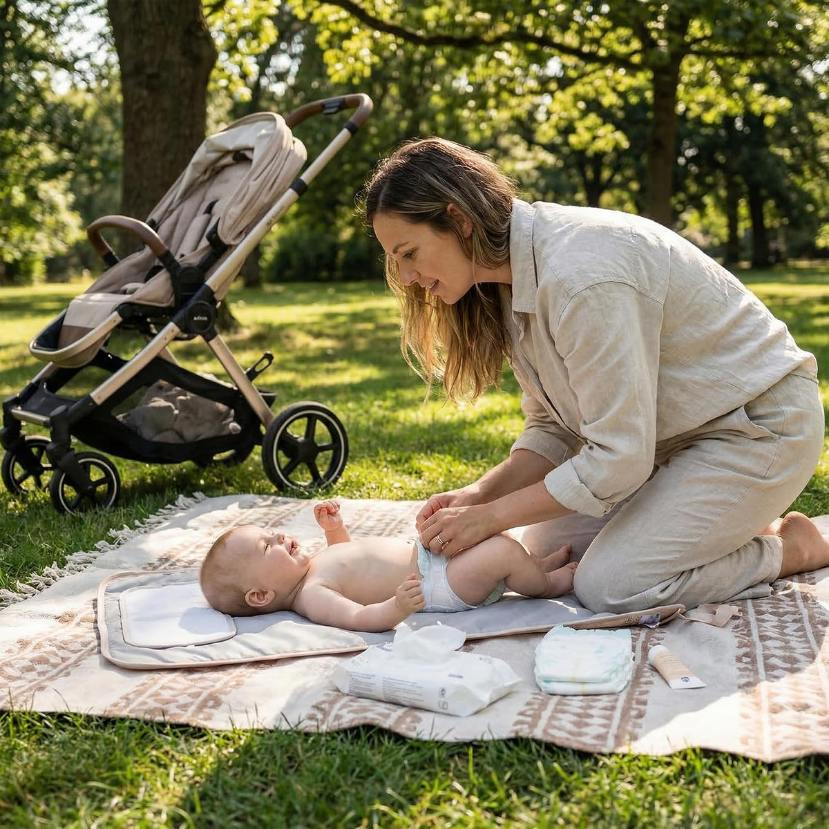 Portable Changing Pad, Soft Padded Waterproof Baby Changing Mat for Diaper Bag, Foldable & Wipe Clean, 27.5"×15.8", Compact Travel Mat for Newborns, Elephant Design, Made in Turkey