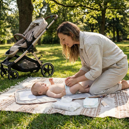 Portable Changing Pad, Soft Padded Waterproof Baby Changing Mat for Diaper Bag, Foldable & Wipe Clean, 27.5"×15.8", Compact Travel Mat for Newborns, Elephant Design, Made in Turkey