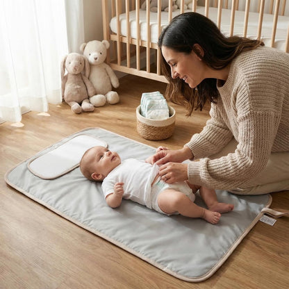 Portable Changing Pad, Soft Padded Waterproof Baby Changing Mat for Diaper Bag, Foldable & Wipe Clean, 27.5"×15.8", Compact Travel Mat for Newborns, Elephant Design, Made in Turkey