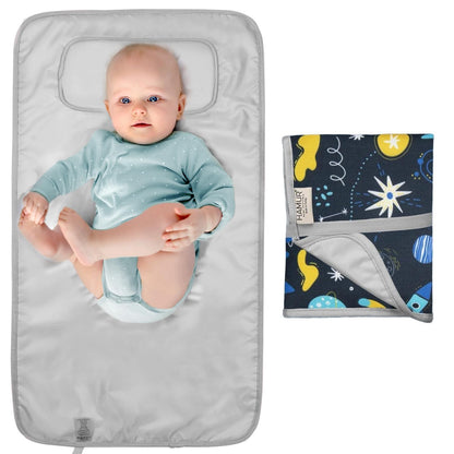 Portable Changing Pad, Soft Padded Waterproof Baby Changing Mat for Diaper Bag, Foldable & Wipe Clean, 27.5"×15.8", Compact Travel Mat for Newborns, Elephant Design, Made in Turkey