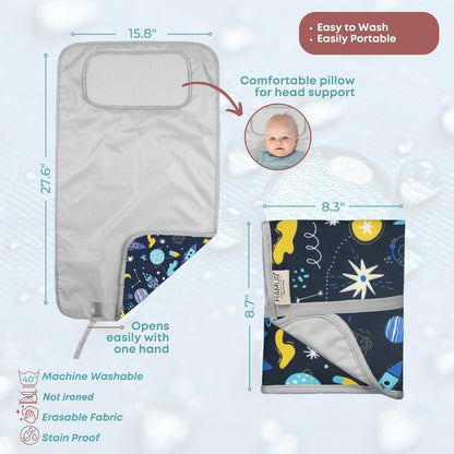 Portable Changing Pad, Soft Padded Waterproof Baby Changing Mat for Diaper Bag, Foldable & Wipe Clean, 27.5"×15.8", Compact Travel Mat for Newborns, Elephant Design, Made in Turkey