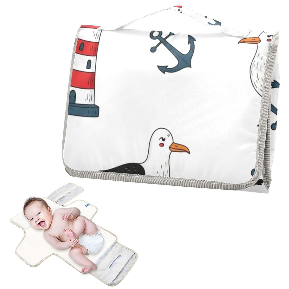 Seagull Lighthouse Pattern Portable Diaper Changing Pad Pram