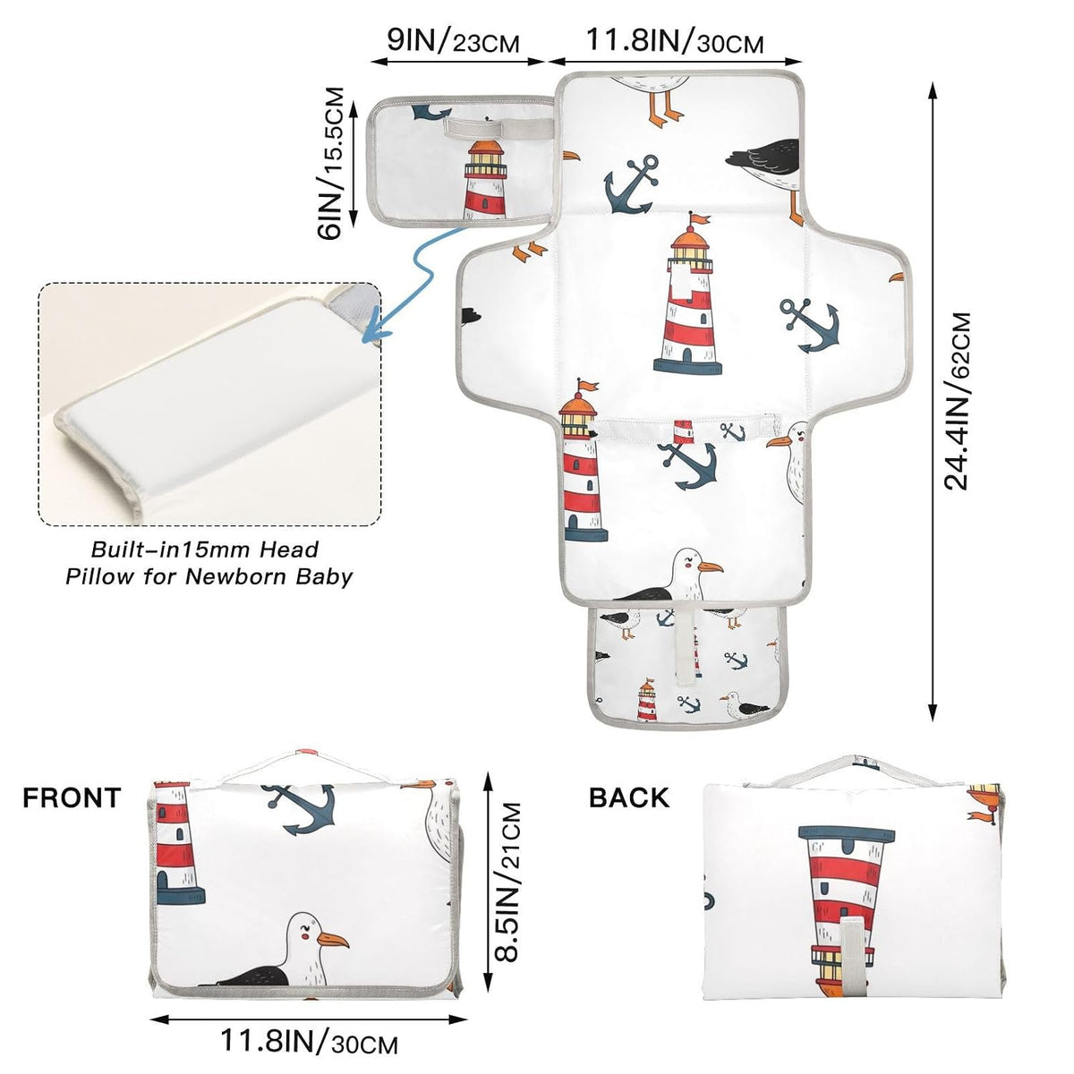 Seagull Lighthouse Pattern Portable Diaper Changing Pad Pram