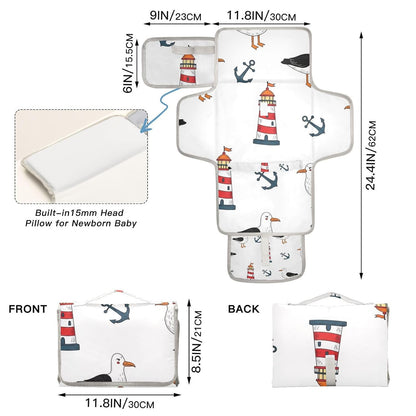 Seagull Lighthouse Pattern Portable Diaper Changing Pad Pram
