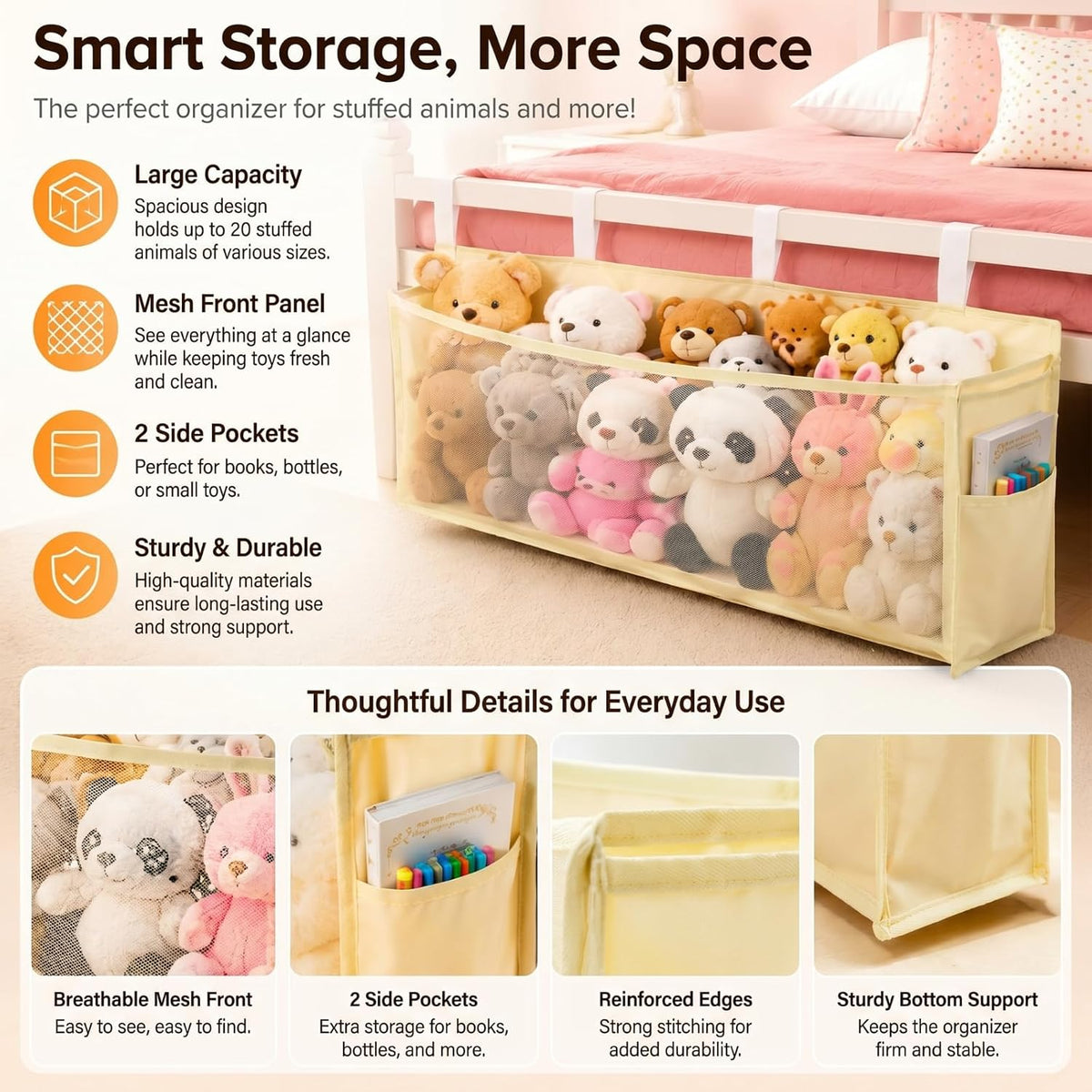 Stuffed Toy Organizer, Hanging Plush Storage with Mesh Front