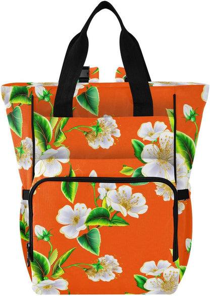 Diaper Bag Backpack for Mom Dad, Autumn Floral Unisex Baby Bag Large Capacity Waterproof Travel Backpack with Insulated Pockets, Stroller Strap