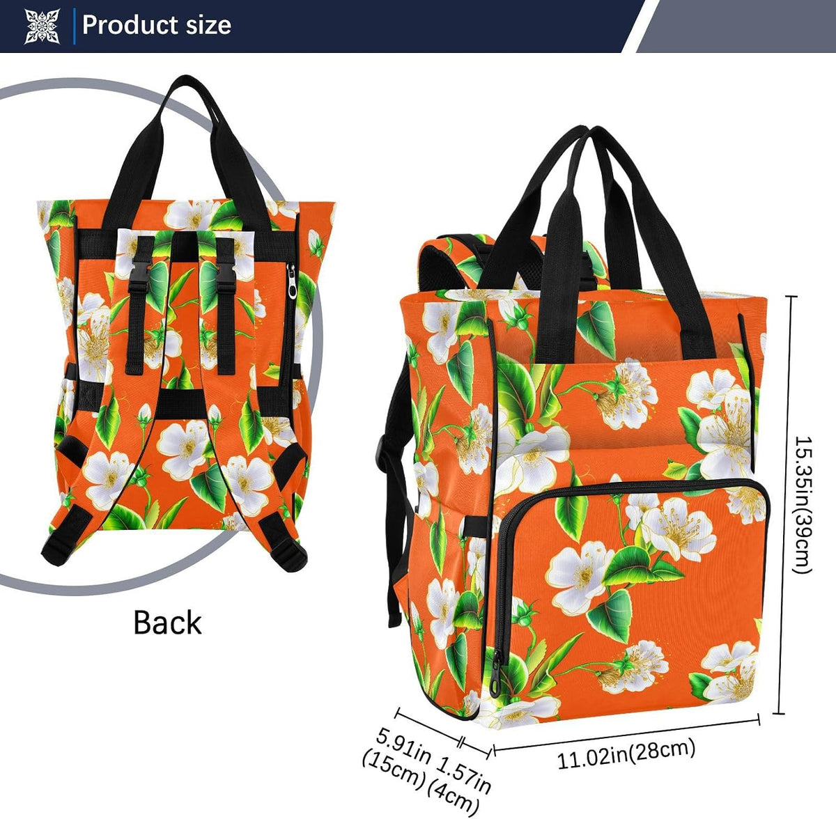 Diaper Bag Backpack for Mom Dad, Autumn Floral Unisex Baby Bag Large Capacity Waterproof Travel Backpack with Insulated Pockets, Stroller Strap