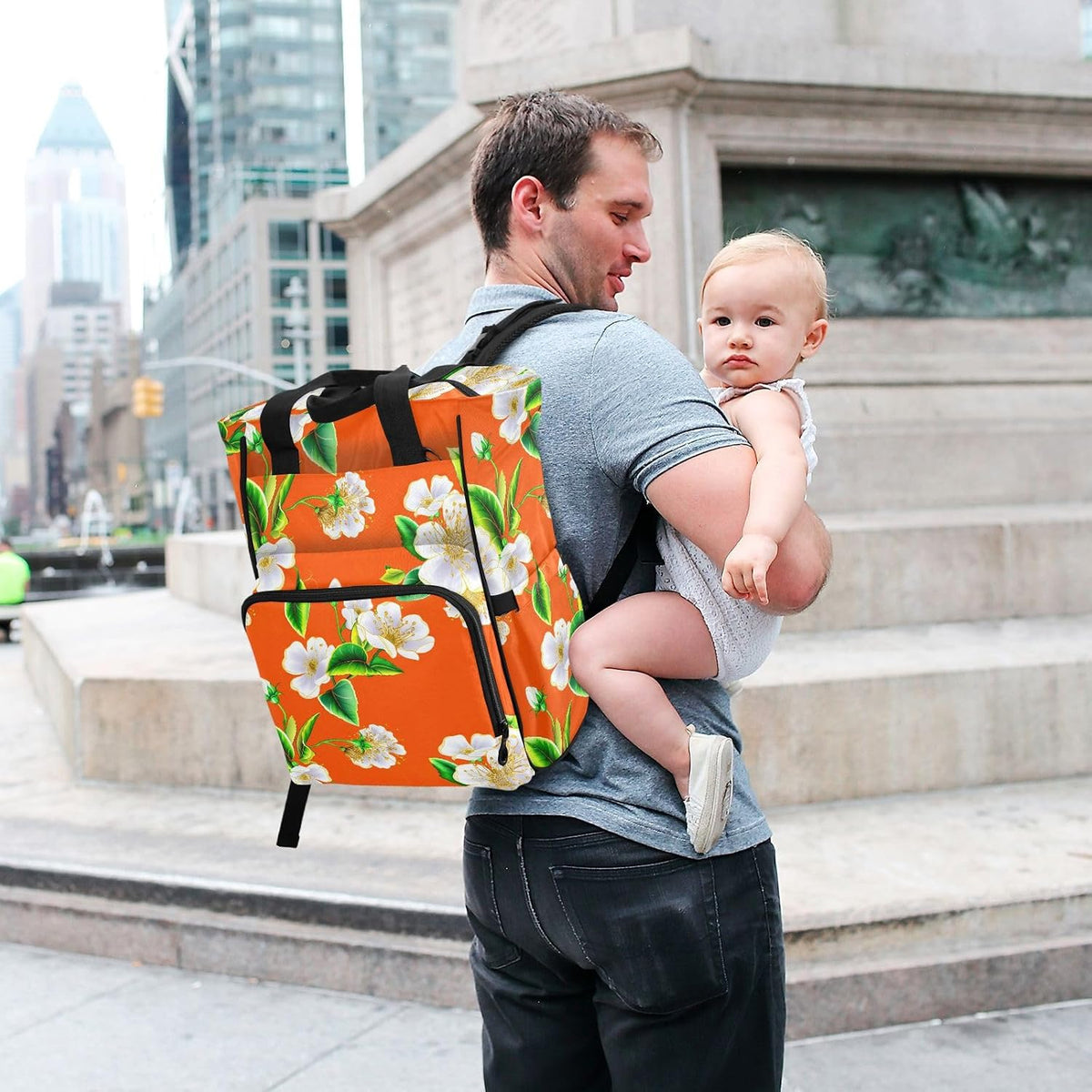 Diaper Bag Backpack for Mom Dad, Autumn Floral Unisex Baby Bag Large Capacity Waterproof Travel Backpack with Insulated Pockets, Stroller Strap