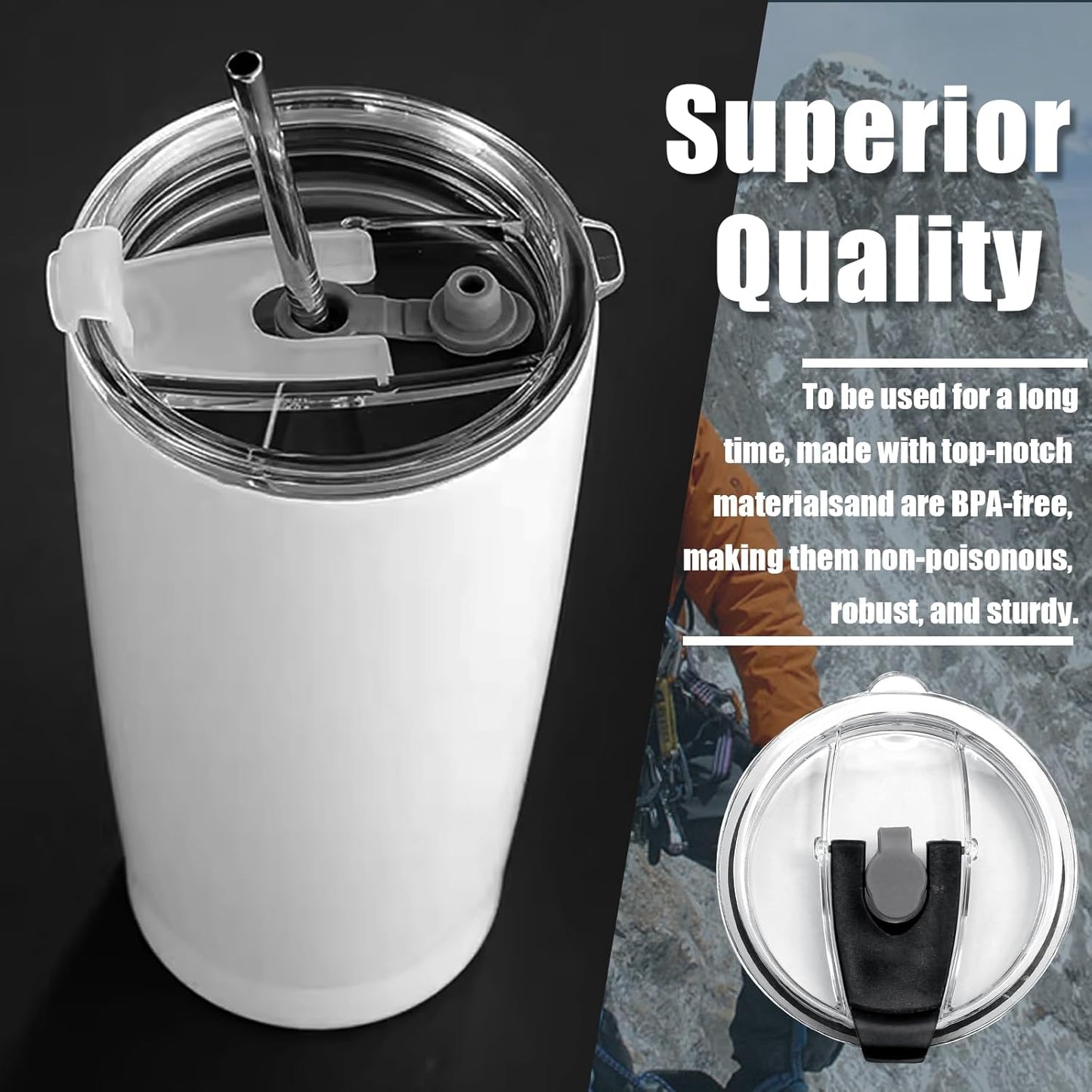 2 Pcs Black 20oz Tumbler Flip Lid | Plastic Cups Lids, Water Bottle Lid Replacement, Spill Proof, For Travel Cup Mug Bottle