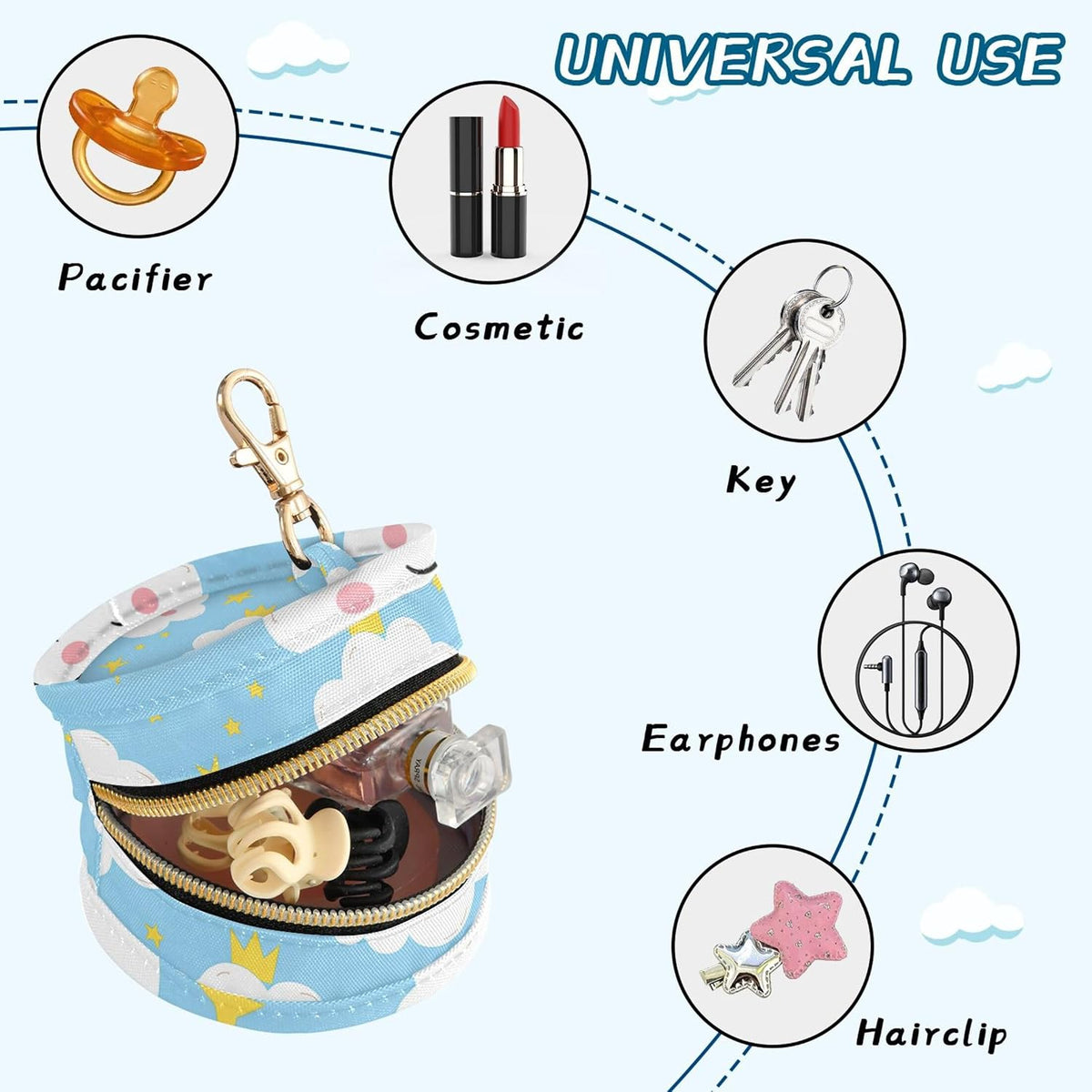 Cute White Clouds Baby Pacifier Holder Case, Dustproof Portable Storage Box for Diaper Bag Purse, Pacifier Storage Container for Boys & Girls