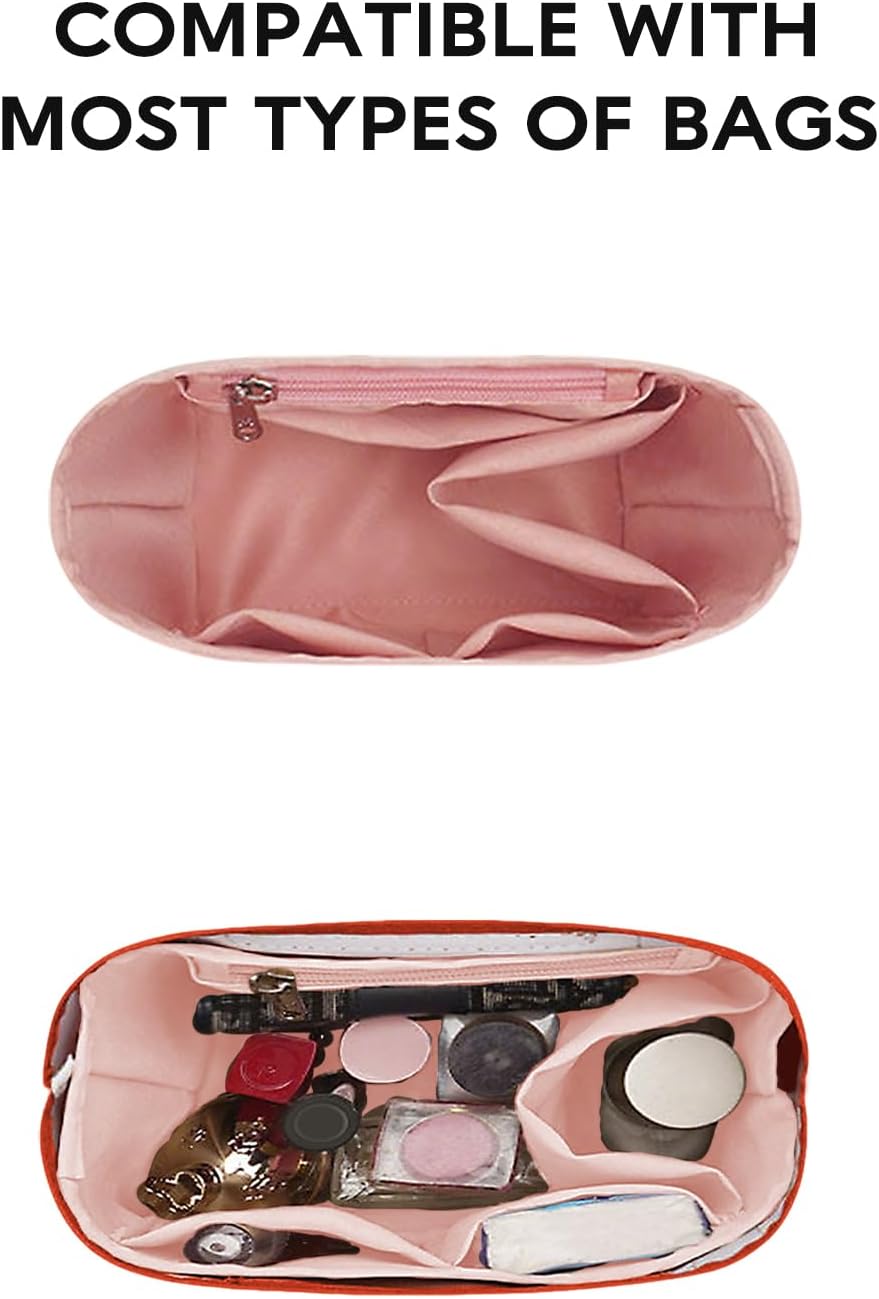 Satin Purse Organizer Insert for Bucket Bag, Silky Polyester Handbag Liner, Lightweight Structured Purse Shaper for Woment,pink medium