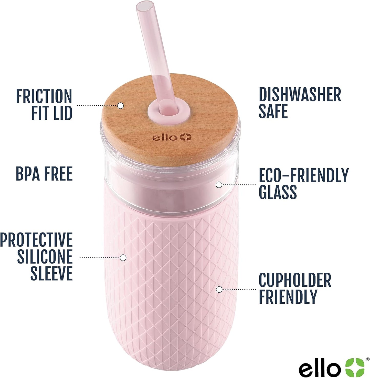 Devon 18oz Glass Tumbler with Straw, Friction Fit Bamboo Wood Lid and Silicone Sleeve | Perfect for Iced Coffee, Tea, and Smoothies