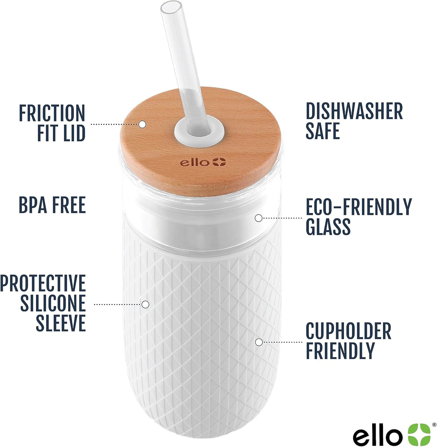 Devon 18oz Glass Tumbler with Straw, Friction Fit Bamboo Wood Lid and Silicone Sleeve | Perfect for Iced Coffee, Tea, and Smoothies
