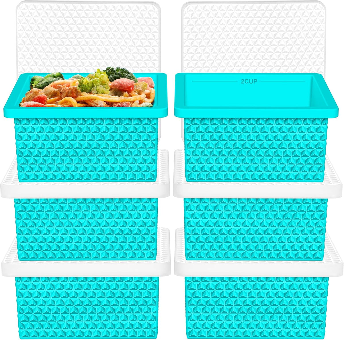 6 Pack-Silicone Freezer Tray with Lid-Stackable Soup Freezer Container Molds,2-Cup Ice Cube Trays for Perfect Portion Control,Food Storage & Meal Prep,Oven & Dishwasher Safe