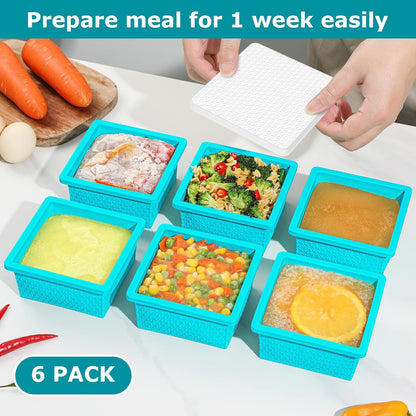 6 Pack-Silicone Freezer Tray with Lid-Stackable Soup Freezer Container Molds,2-Cup Ice Cube Trays for Perfect Portion Control,Food Storage & Meal Prep,Oven & Dishwasher Safe