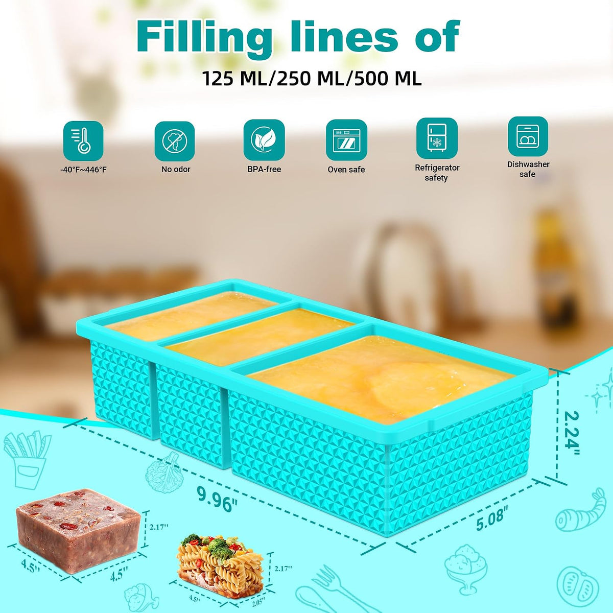 6 Pack-Silicone Freezer Tray with Lid-Stackable Soup Freezer Container Molds,2-Cup Ice Cube Trays for Perfect Portion Control,Food Storage & Meal Prep,Oven & Dishwasher Safe