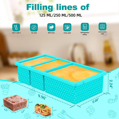 6 Pack-Silicone Freezer Tray with Lid-Stackable Soup Freezer Container Molds,2-Cup Ice Cube Trays for Perfect Portion Control,Food Storage & Meal Prep,Oven & Dishwasher Safe
