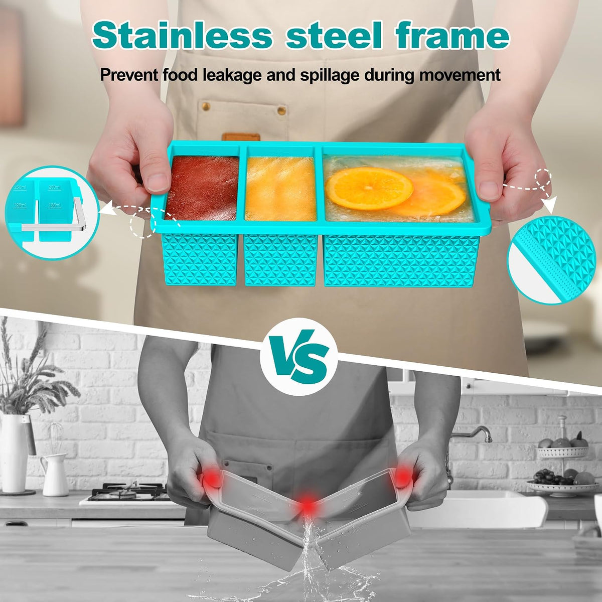 6 Pack-Silicone Freezer Tray with Lid-Stackable Soup Freezer Container Molds,2-Cup Ice Cube Trays for Perfect Portion Control,Food Storage & Meal Prep,Oven & Dishwasher Safe