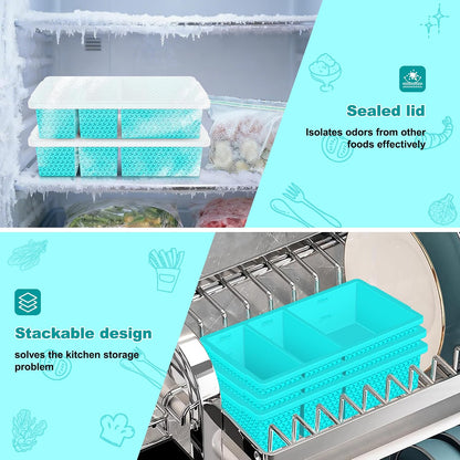 6 Pack-Silicone Freezer Tray with Lid-Stackable Soup Freezer Container Molds,2-Cup Ice Cube Trays for Perfect Portion Control,Food Storage & Meal Prep,Oven & Dishwasher Safe