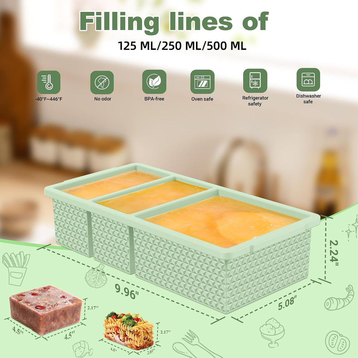 6 Pack-Silicone Freezer Tray with Lid-Stackable Soup Freezer Container Molds,2-Cup Ice Cube Trays for Perfect Portion Control,Food Storage & Meal Prep,Oven & Dishwasher Safe