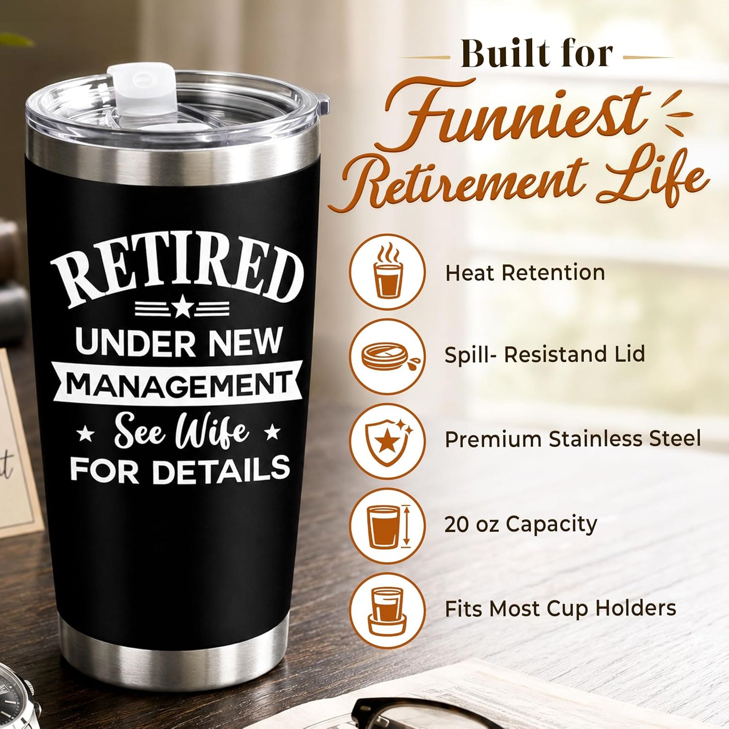 AVERXO Retirement Gifts for Men, Funny 20oz Tumbler for Husband Dad Grandpa | Retirement Tumbler, Employee Appreciation Gifts for Men, Appreciation Gifts for Coworkers, Tumbler with Lid and Straw