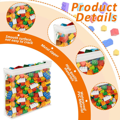 20 Pack Clear Toy Storage Bags PVC Organizing Bag with Zippered, Toys Storage Organizer with Portable Handheld，Waterproof Toy Bags for Board Games Clay, Building Blocks, Toys,White