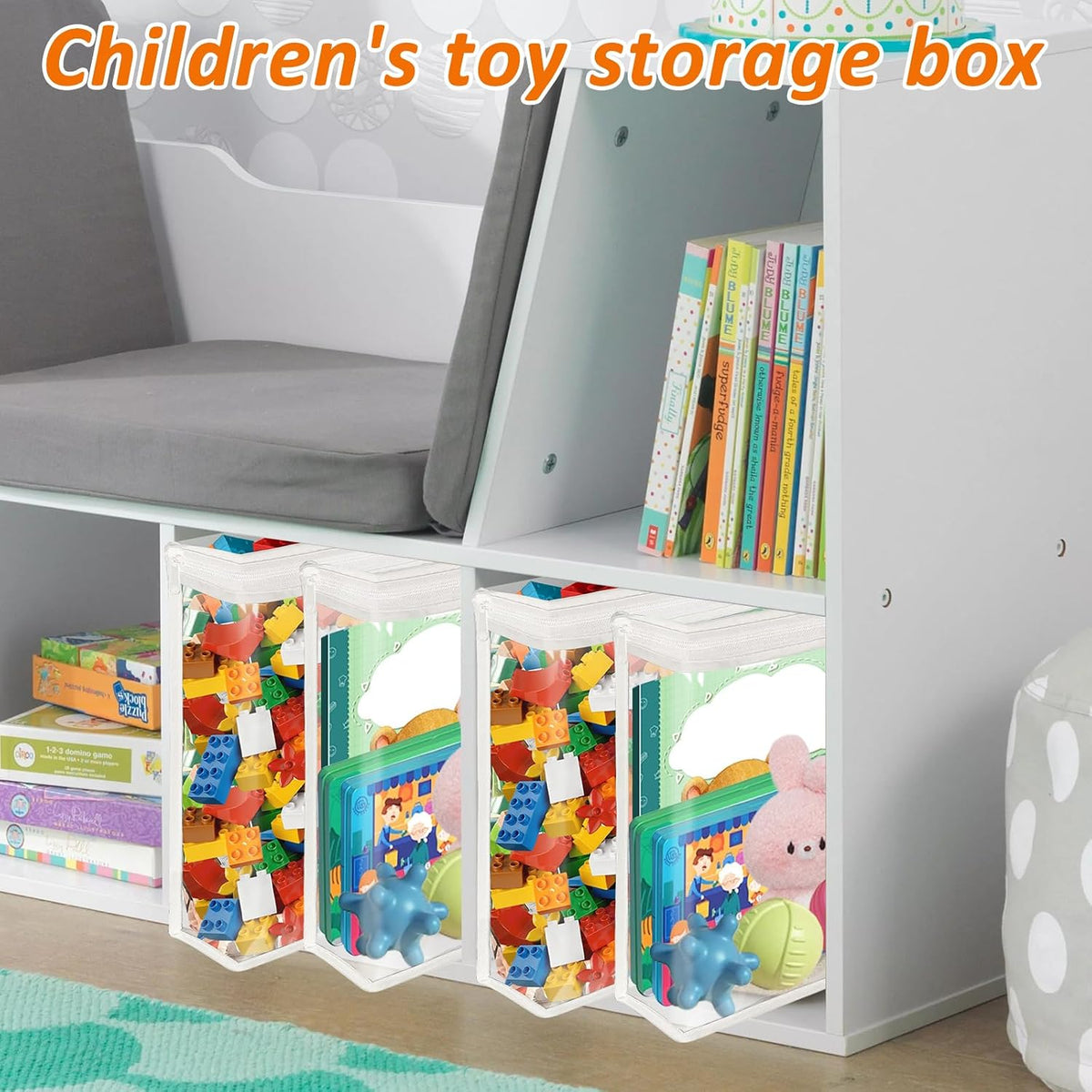 20 Pack Clear Toy Storage Bags PVC Organizing Bag with Zippered, Toys Storage Organizer with Portable Handheld，Waterproof Toy Bags for Board Games Clay, Building Blocks, Toys,White