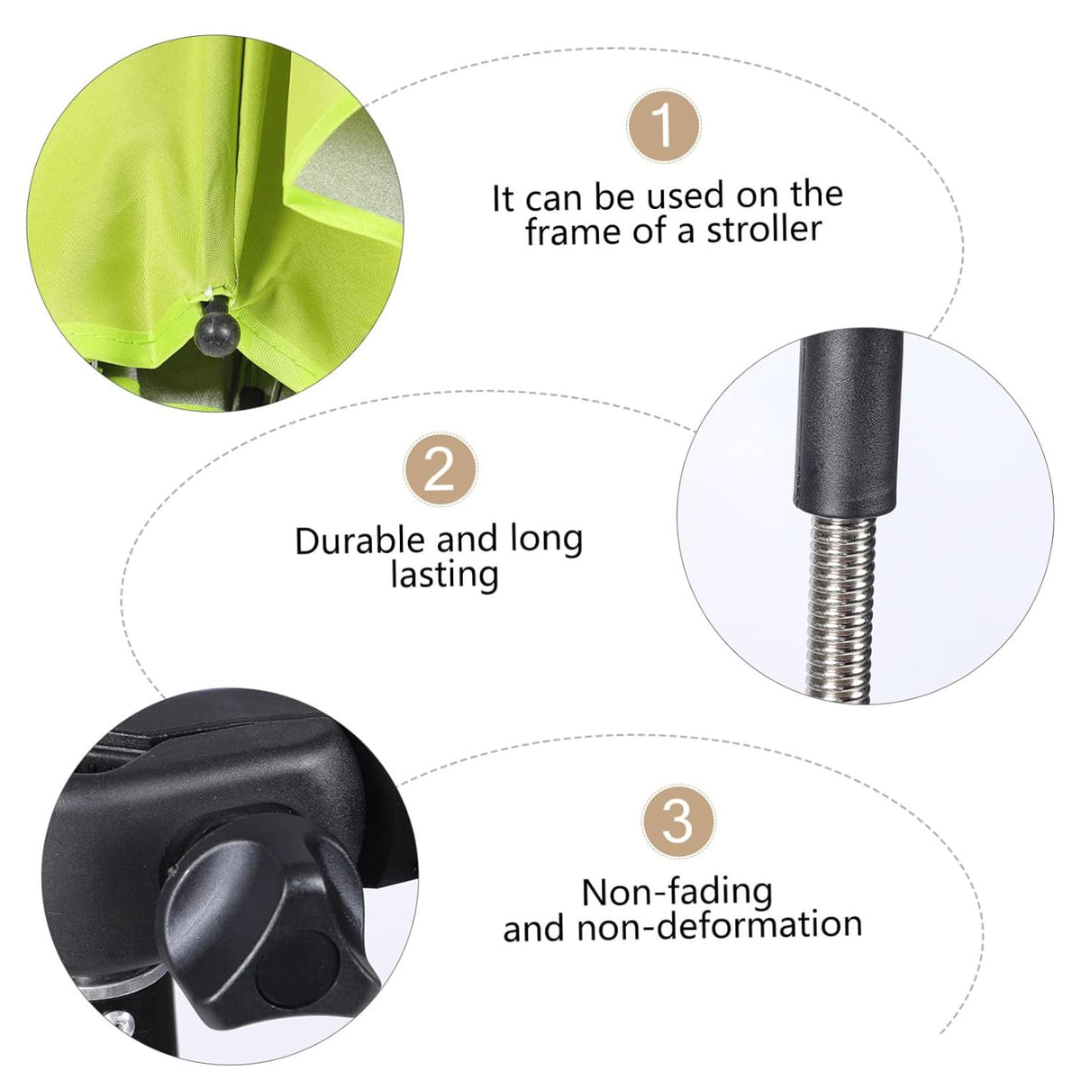 Adjustable Baby Stroller Umbrella Clip-on Sunshade High UPF 50 Protects Against Rays Suitable for Pushchair Bike