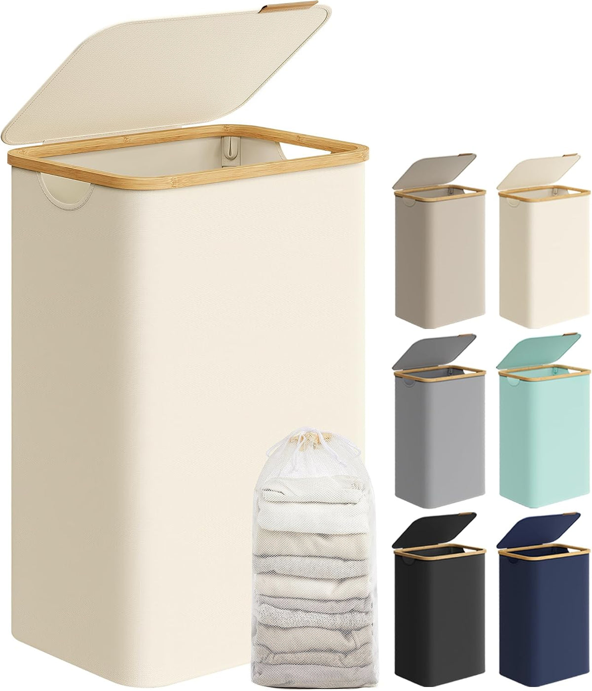 SONGMICS Laundry Hamper with Lid, 23.8 Gallons (90L), Removable Mesh Liner