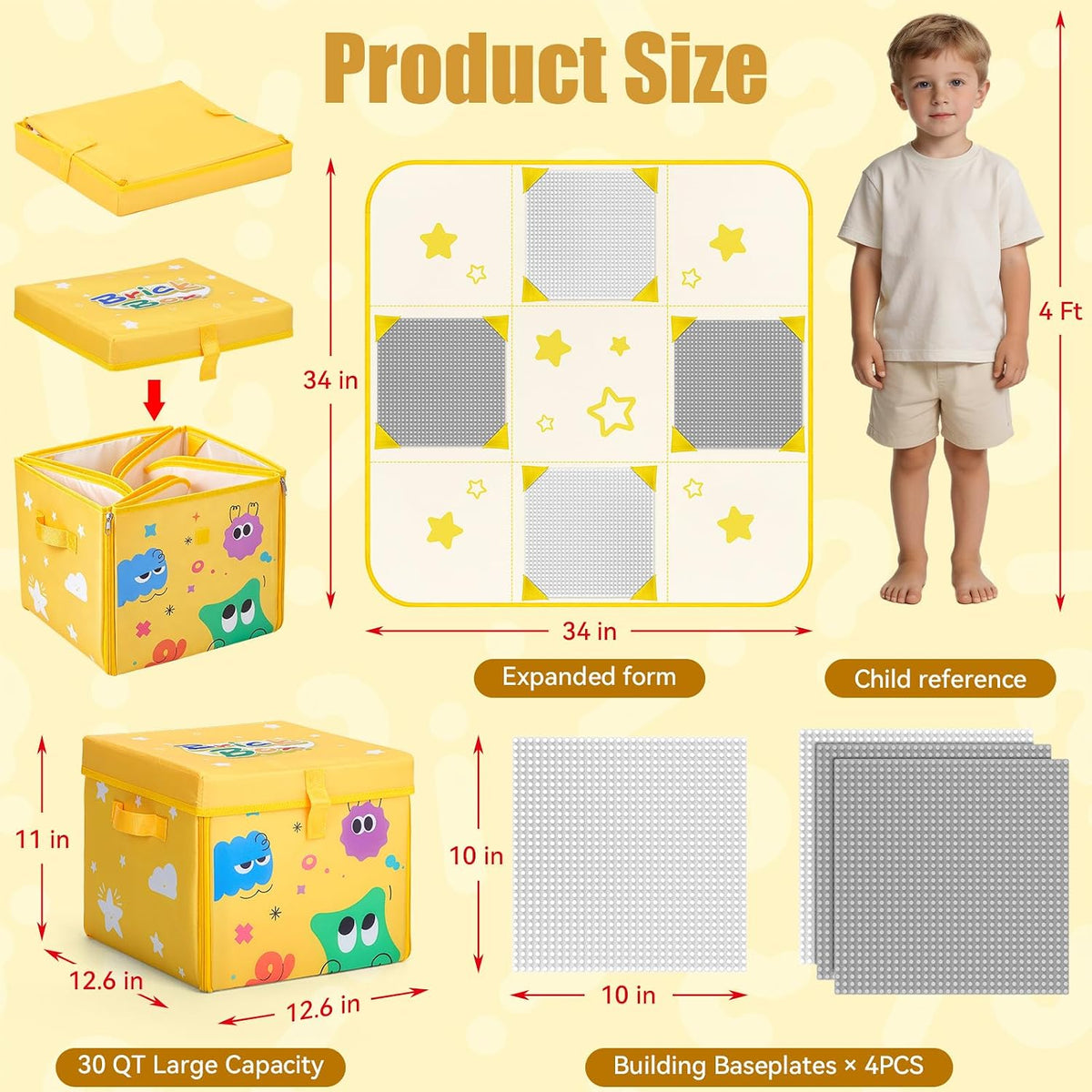 3-in-1 Toy Storage Organizer with Play Mat & Building Baseplates