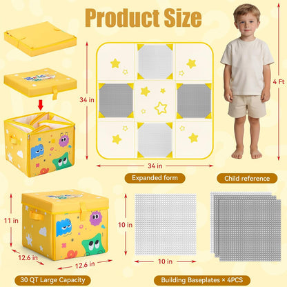 3-in-1 Toy Storage Organizer with Play Mat & Building Baseplates