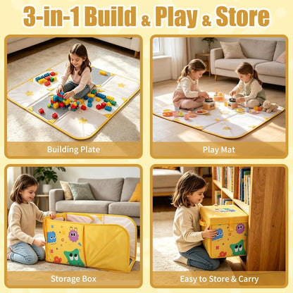 3-in-1 Toy Storage Organizer with Play Mat & Building Baseplates