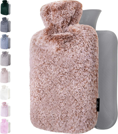 Hot Water Bottle - with Soft Premium Fleece Cover - Candy Pink, 2L - Heating Pad for Menstrual Cramps and Period Comfort - Bed Foot Warmer - Hot & Cold Compress for Back, Stomach, Neck Pain Relief