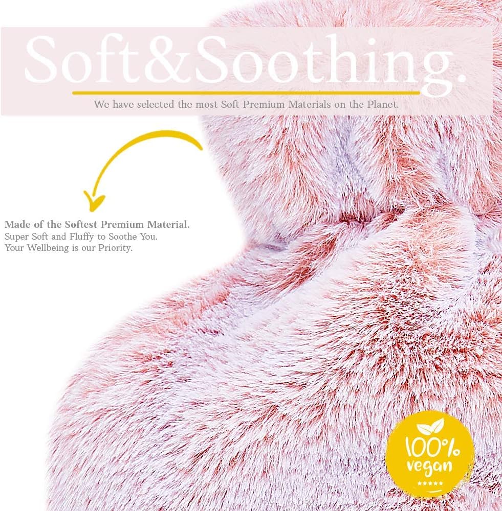 Hot Water Bottle - with Soft Premium Fleece Cover - Candy Pink, 2L - Heating Pad for Menstrual Cramps and Period Comfort - Bed Foot Warmer - Hot & Cold Compress for Back, Stomach, Neck Pain Relief