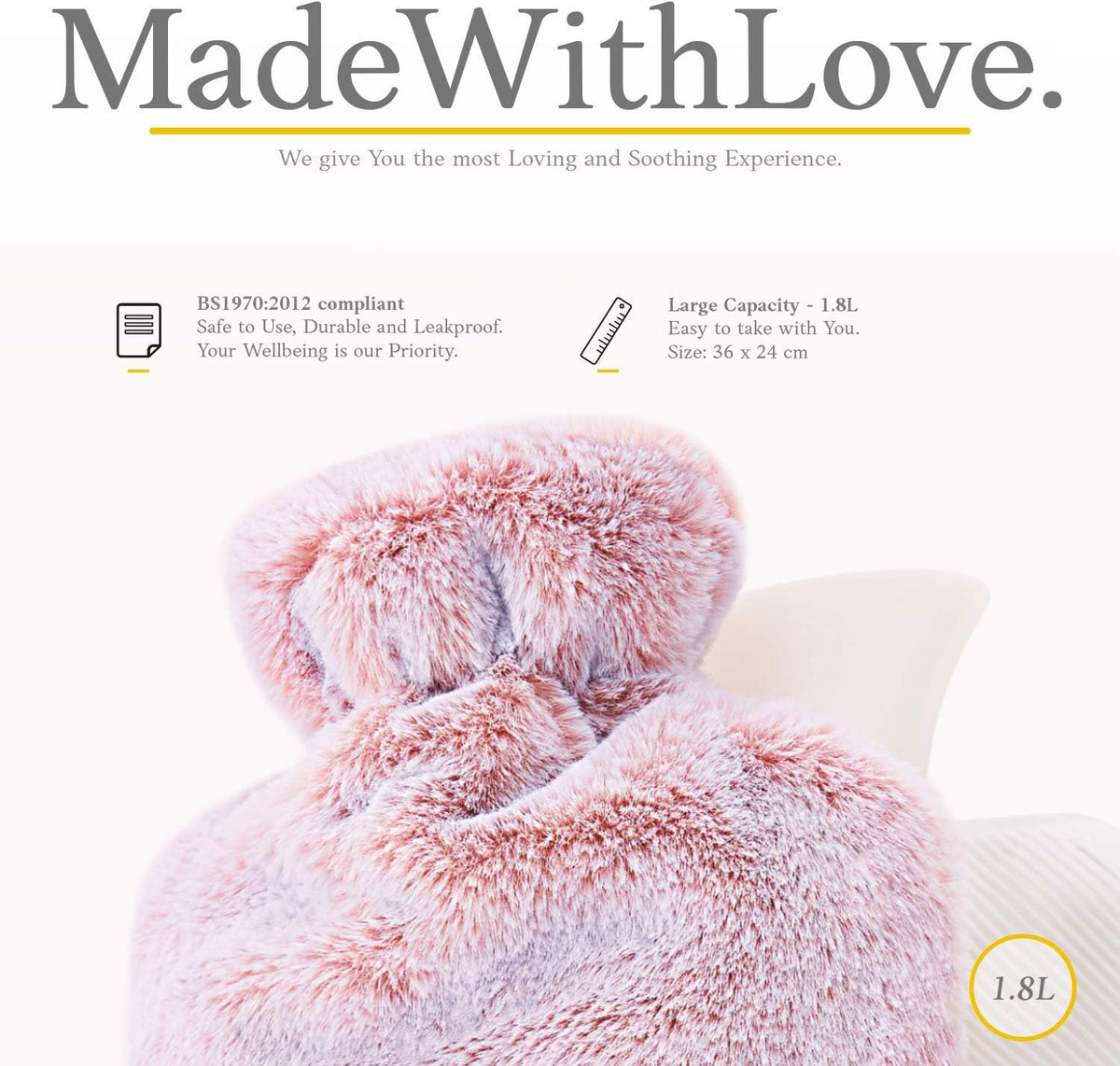 Hot Water Bottle - with Soft Premium Fleece Cover - Candy Pink, 2L - Heating Pad for Menstrual Cramps and Period Comfort - Bed Foot Warmer - Hot & Cold Compress for Back, Stomach, Neck Pain Relief