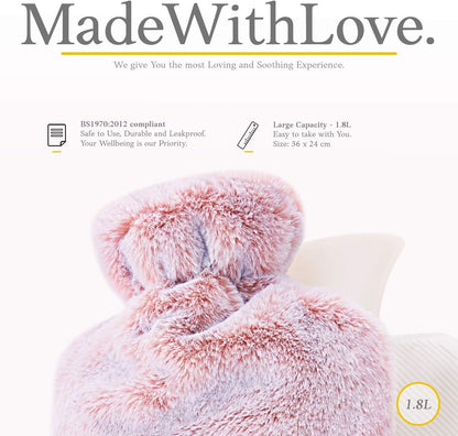 Hot Water Bottle - with Soft Premium Fleece Cover - Candy Pink, 2L - Heating Pad for Menstrual Cramps and Period Comfort - Bed Foot Warmer - Hot & Cold Compress for Back, Stomach, Neck Pain Relief
