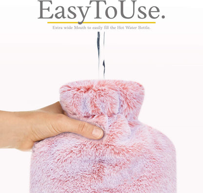 Hot Water Bottle - with Soft Premium Fleece Cover - Candy Pink, 2L - Heating Pad for Menstrual Cramps and Period Comfort - Bed Foot Warmer - Hot & Cold Compress for Back, Stomach, Neck Pain Relief