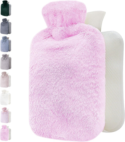Hot Water Bottle - with Soft Premium Fleece Cover - Candy Pink, 2L - Heating Pad for Menstrual Cramps and Period Comfort - Bed Foot Warmer - Hot & Cold Compress for Back, Stomach, Neck Pain Relief