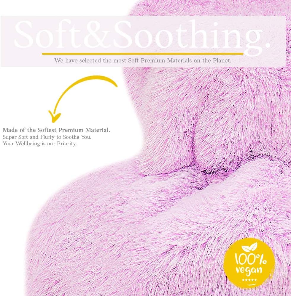 Hot Water Bottle - with Soft Premium Fleece Cover - Candy Pink, 2L - Heating Pad for Menstrual Cramps and Period Comfort - Bed Foot Warmer - Hot & Cold Compress for Back, Stomach, Neck Pain Relief