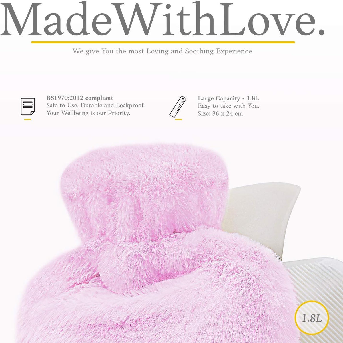 Hot Water Bottle - with Soft Premium Fleece Cover - Candy Pink, 2L - Heating Pad for Menstrual Cramps and Period Comfort - Bed Foot Warmer - Hot & Cold Compress for Back, Stomach, Neck Pain Relief