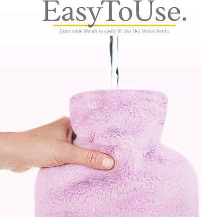 Hot Water Bottle - with Soft Premium Fleece Cover - Candy Pink, 2L - Heating Pad for Menstrual Cramps and Period Comfort - Bed Foot Warmer - Hot & Cold Compress for Back, Stomach, Neck Pain Relief
