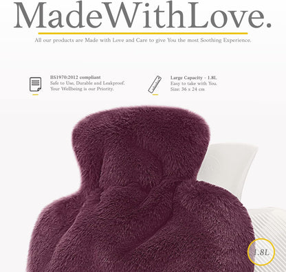 Hot Water Bottle - with Soft Premium Fleece Cover - Candy Pink, 2L - Heating Pad for Menstrual Cramps and Period Comfort - Bed Foot Warmer - Hot & Cold Compress for Back, Stomach, Neck Pain Relief