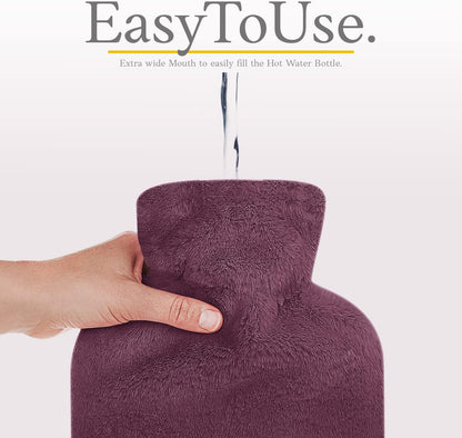 Hot Water Bottle - with Soft Premium Fleece Cover - Candy Pink, 2L - Heating Pad for Menstrual Cramps and Period Comfort - Bed Foot Warmer - Hot & Cold Compress for Back, Stomach, Neck Pain Relief