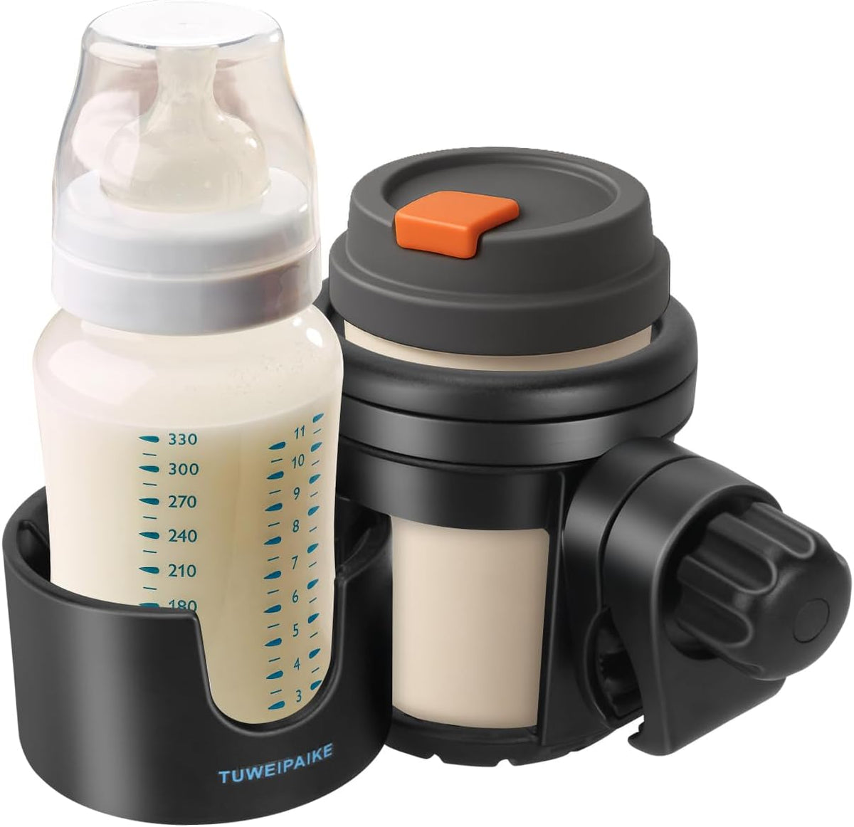 2-in-1 Stroller Cup Holder with 360° Rotating Clamp