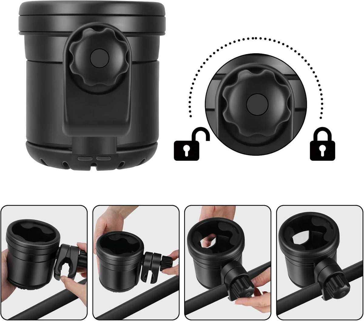 2-in-1 Stroller Cup Holder with 360° Rotating Clamp