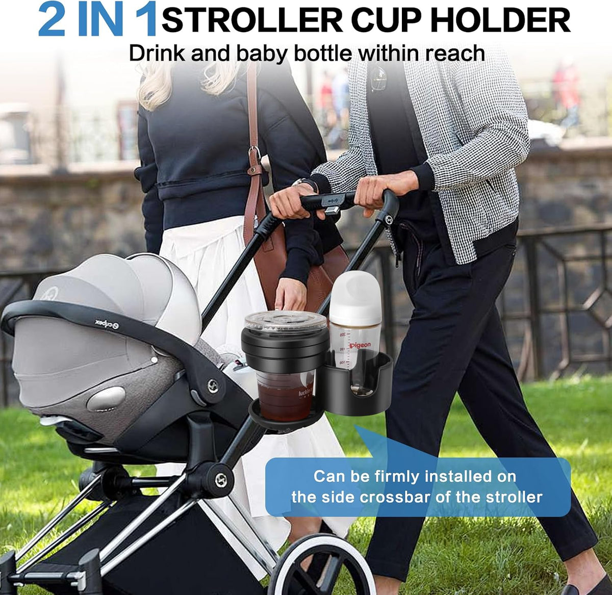 2-in-1 Stroller Cup Holder with 360° Rotating Clamp