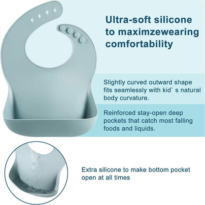 Set of 3 Cute Silicone Baby Bibs & 2 Pack 100% Tiny Silicone Drinking Training Cup