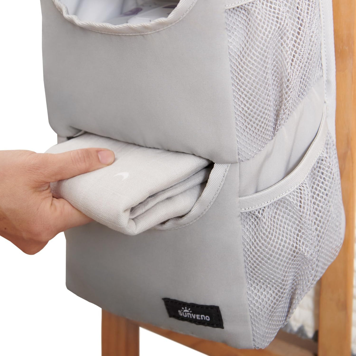 Hanging Diaper Caddy for Crib, Baby Diaper Stacker and Nursery Organizer, Cartoon Storage Bag for Changing Table, Playard, Wall, Grey Bear